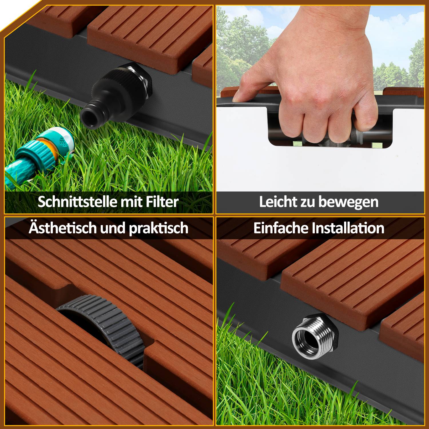 WPC Gartendusche Bodendusche 71 x 55 x 7cm Outdoor mit Fußrad | 4m Fontänenhöhe | Außendusche Campingdusche rutschfest | wetterfest | Holzoptik