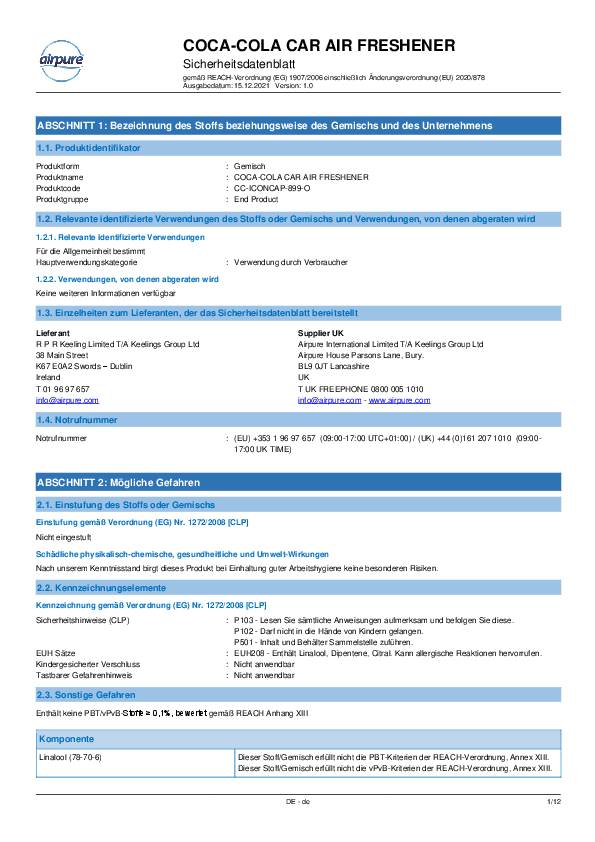 airpure Lufterfrischer Iconic Cap CC-ICONCAP-899-0 Coca-Cola