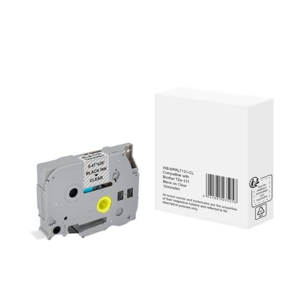 Schriftband wie Brother TZe-131 12mmx8m schwarz auf transparent