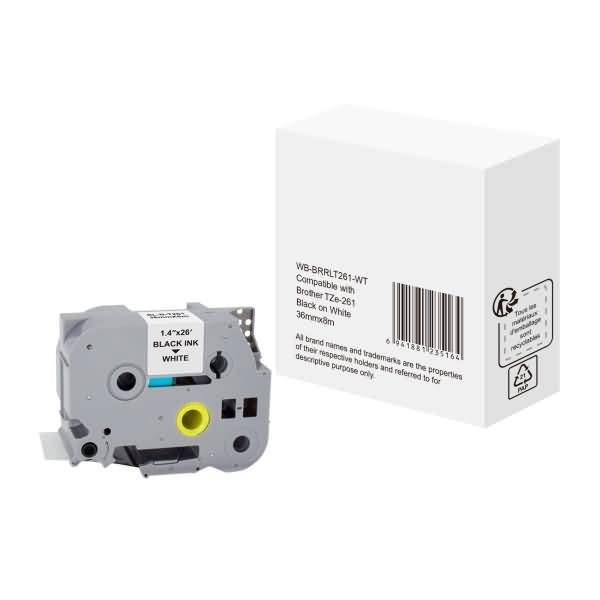 Schriftband wie Brother TZe-261 36mmx8m schwarz auf weiß