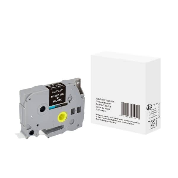 Schriftband wie Brother TZe-335 12mmx8m weiß auf schwarz