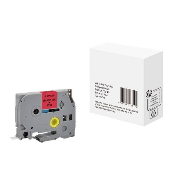 Schriftband wie Brother TZe-431 12mmx8m schwarz auf rot