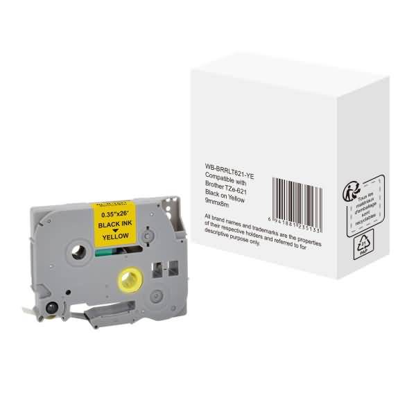 Schriftband wie Brother TZe-621 9mmx8m schwarz auf gelb