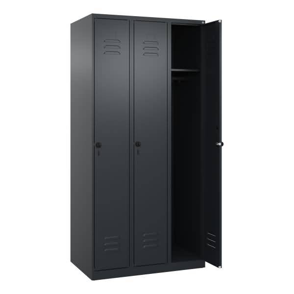 Spind Classic PLUS 3 Abteile 1850x900x500mm schwarzgrau/schwarzgrau