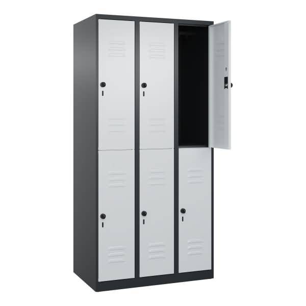 Spind Classic PLUS doppelt 3 Abteile 1850x900x500mm schwarzgrau/lichtgrau