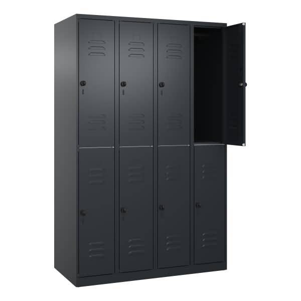 Spind Classic PLUS doppelt 4Abteile 1850x1200x500mm schwarzgrau/schwarzgrau