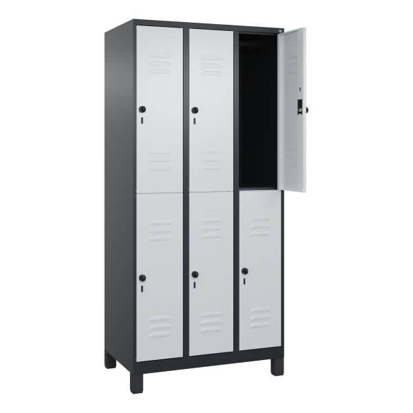 Spind Classic PLUS doppelt 3 Abteile 1950x900x500mm schwarzgrau/lichtgrau