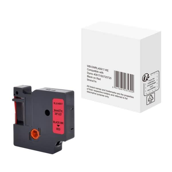 Schriftband wie Dymo S0720720 9mmx7m schwarz auf rot
