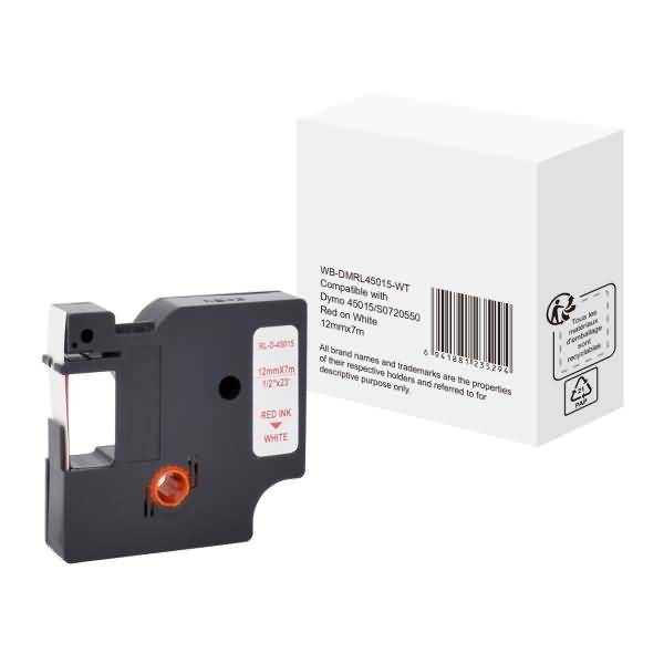 Schriftband wie Dymo S0720550 12mmx7m rot auf weiß