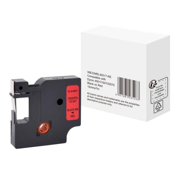 Schriftband wie Dymo S0720570 12mmx7m schwarz auf rot