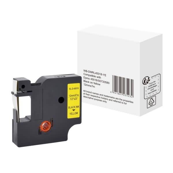 Schriftband wie Dymo S0720580 12mmx7m schwarz auf gelb