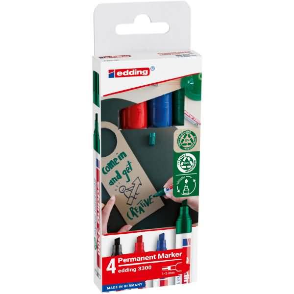 Permanentmarker-Set 3300 schwarz/rot/blau/grün Strich-B.1-5mm Keilspitze EDDING