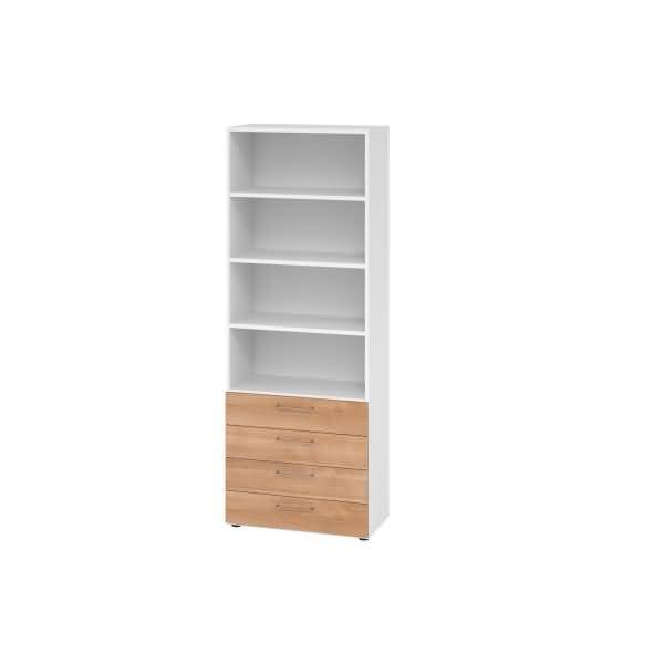 Regal 6OH 4 Schübe weiß/Nussbaum