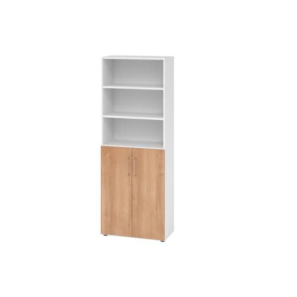 Regal 6OH Türen 3OH weiß/Nussbaum