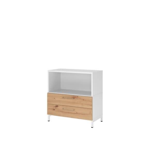 Regal FlexWall 2 Schübe 2OH Sockel weiß/asteiche