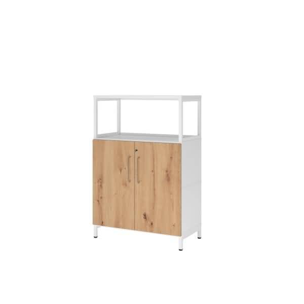 Regal FlexWall Türen 3OH 1offen Sockel weiß/asteiche
