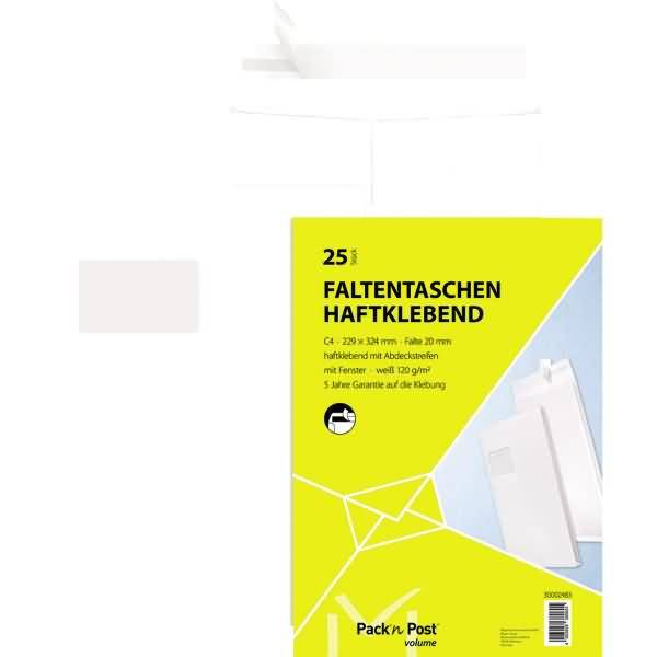 Faltentasche C4 125g mit Fenster haftklebend weiß 25 Stück
