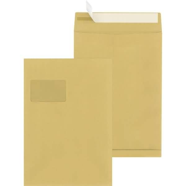 Faltentasche C4 haftklebend mit Fenster 20mm Falte braun 25 Stück