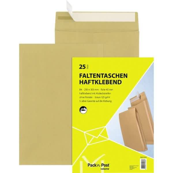 Faltentasche B4 130g ohne Fenster haftklebend braun 25 Stück
