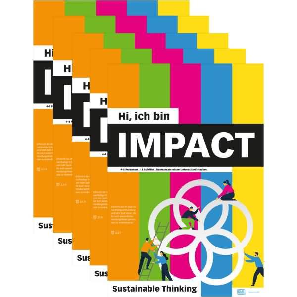 Stapel von farbenfrohen Magazinen mit dem Titel „Hallo, ich bin IMPACT