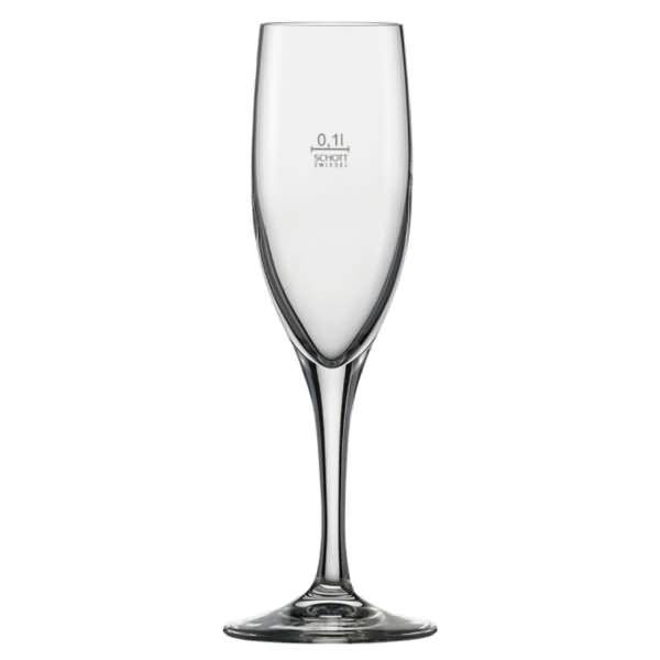 Klares Sektglas mit Stiel und einer Markierung von 