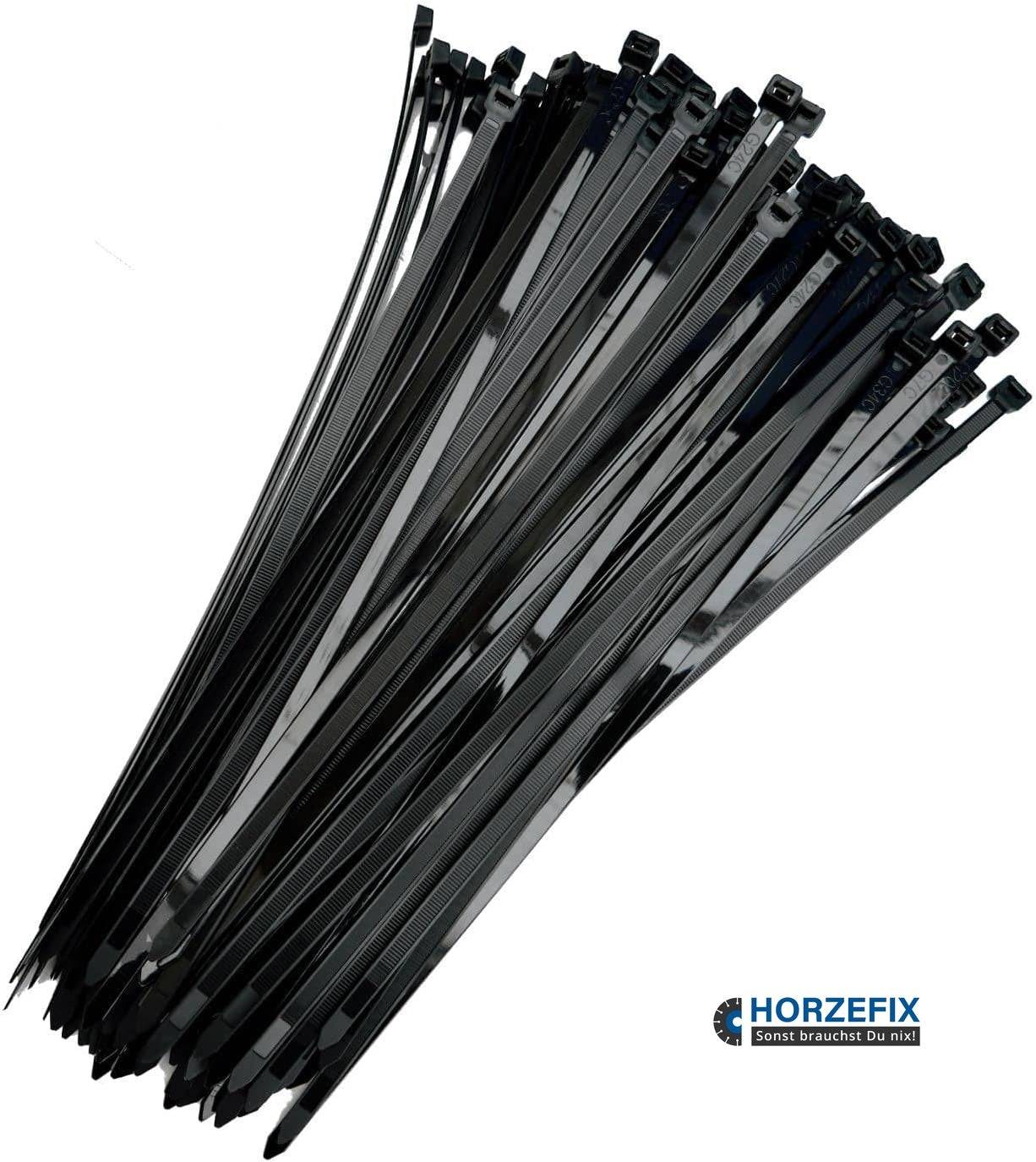 HorzeFix Kabelbinder Schwarz Set 100 Stück 7,6 x 300mm UV-Beständig Temperaturbeständig