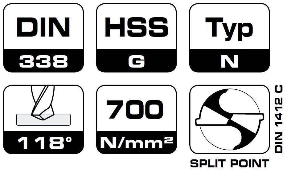 Bohrcraft Bohrerset von 1-10 mm Metall-Kassette HSS-G Spiralbohrer 19-tlg Box