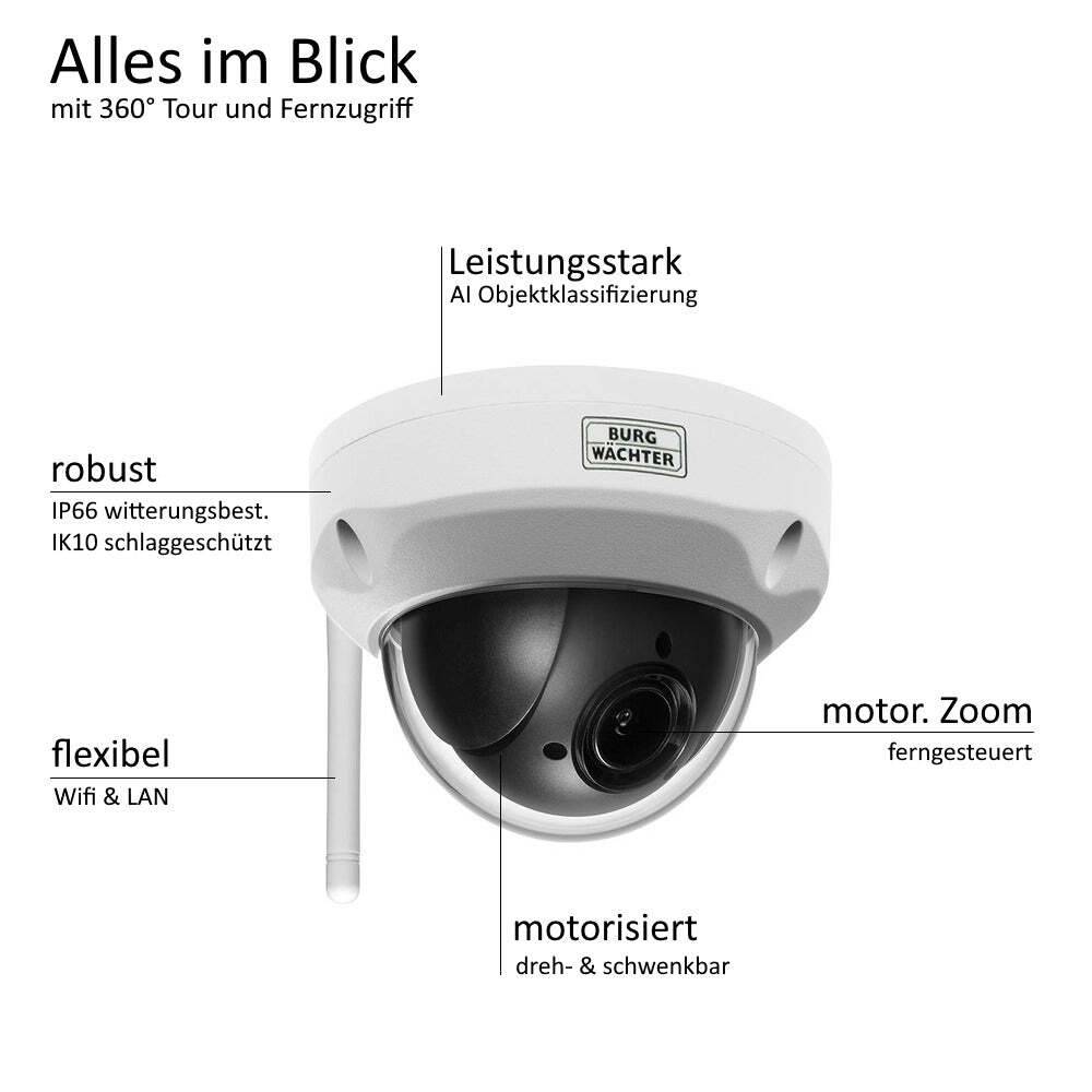 BURGcam ZOOM 3062 BURG GARD, BURGcam ZOOM 3062: WLAN-Kamera mit motorisiertem und steuerbarem Dreh-Schwenk-Zoom Überwac