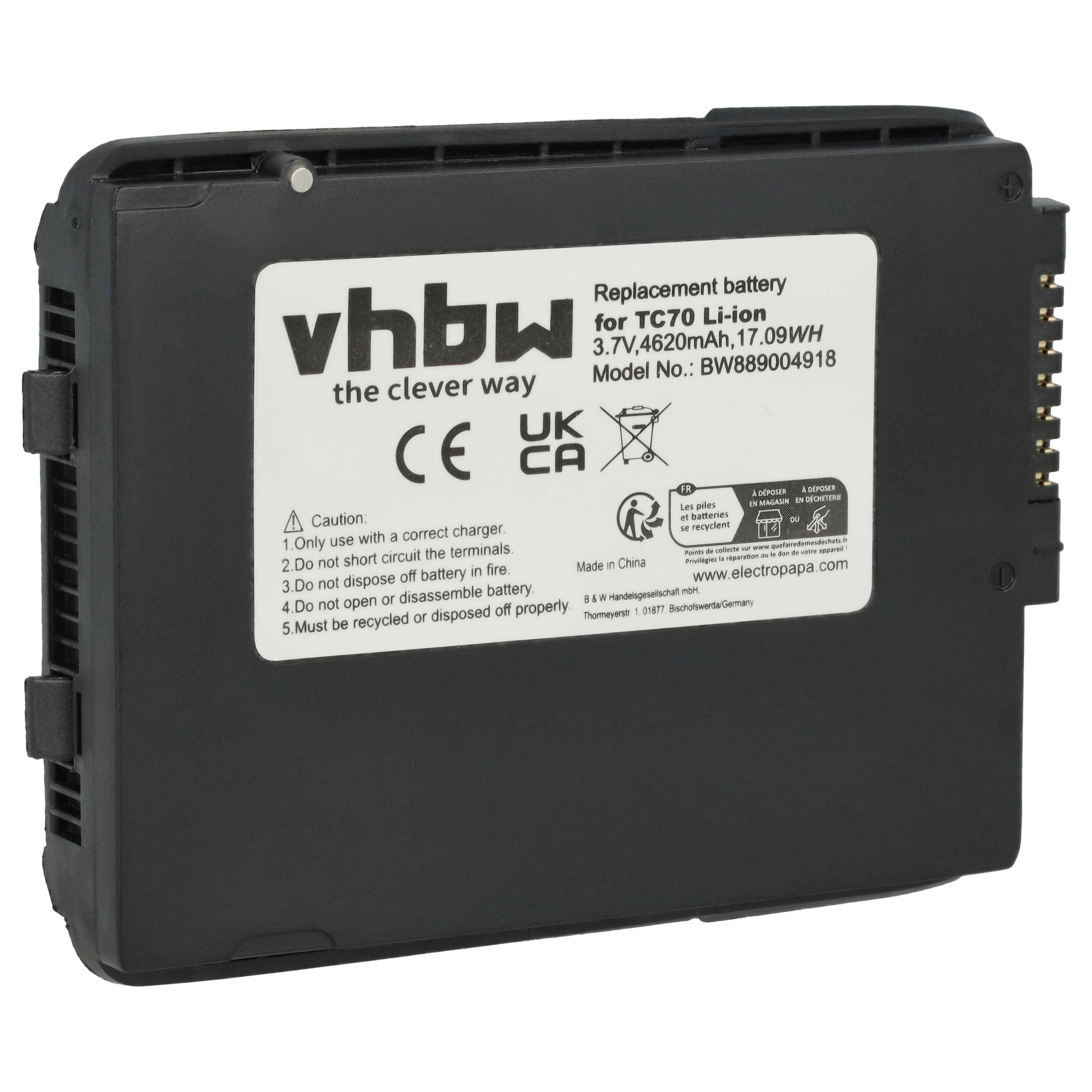vhbw Akku Ersatz für Zebra 82-171249-02, BT-000318, BTRY-TC7X-46MAH-01 für Barcodescanner POS (4620 mAh, 3,7 V, Li-Ion)