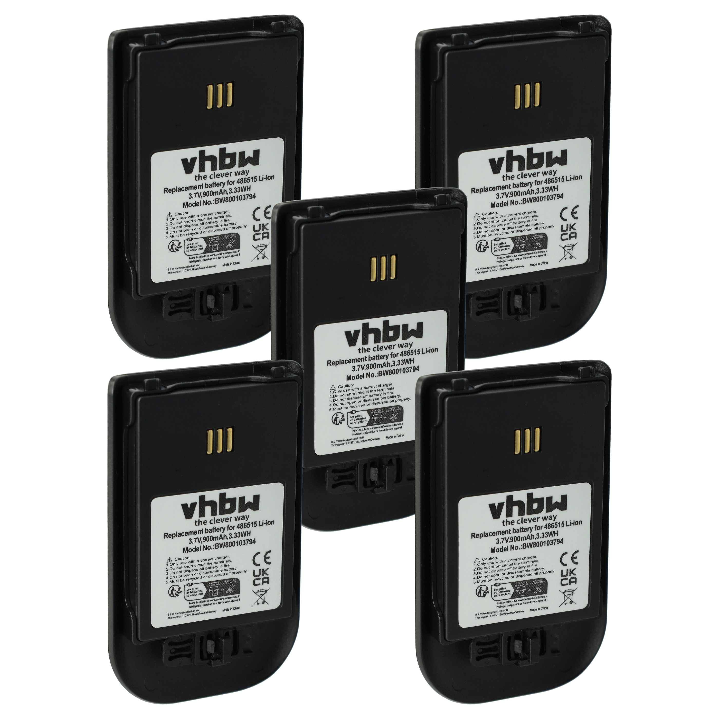 vhbw 5x Akku Ersatz für Siemens S30122-X8008-X38, L30250-F600-C325 für schnurlos Festnetz Telefon (900 mAh, 3,7 V, Li-Ion) Schwarz