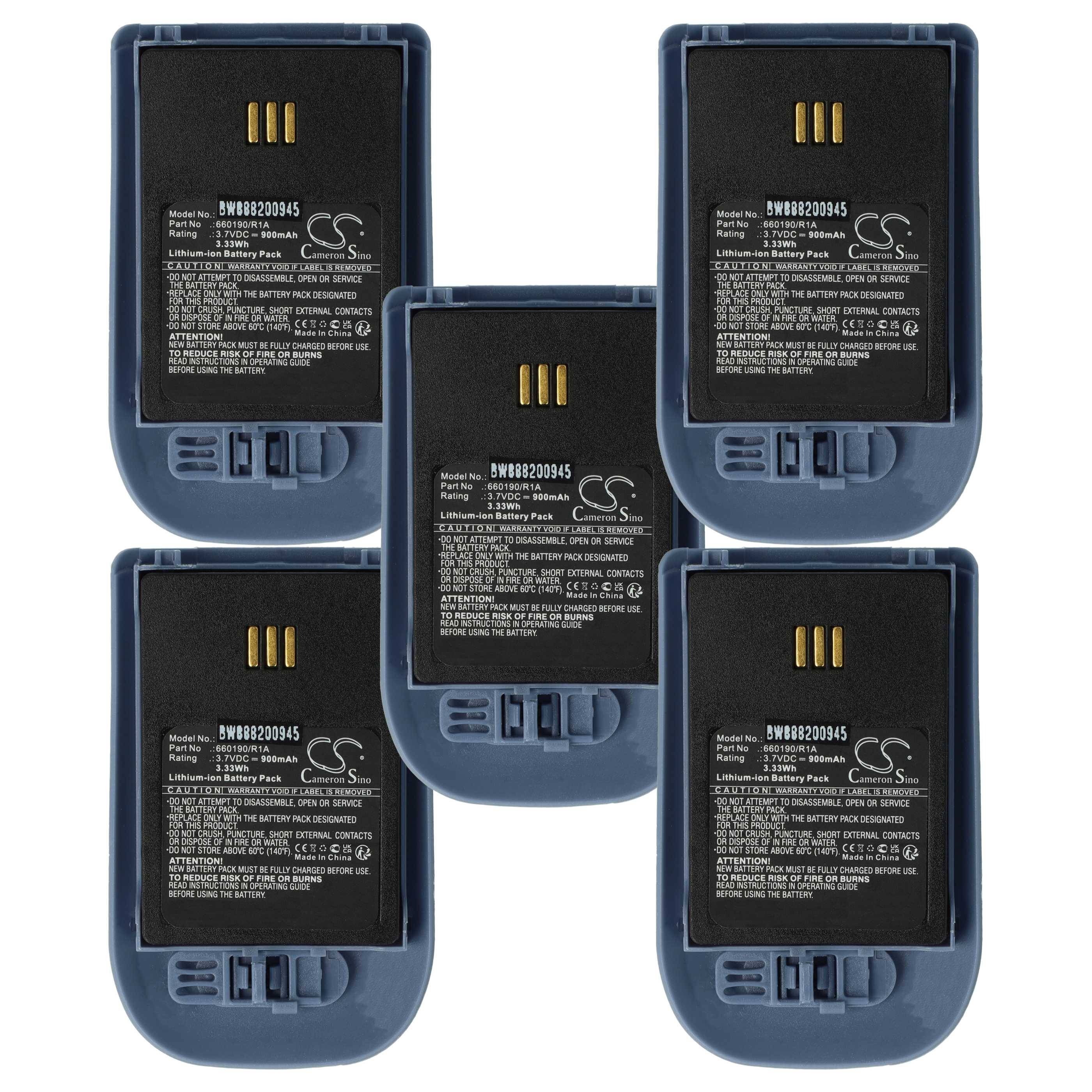 vhbw 5x Akku kompatibel mit Ascom 9D62, D62 DECT, i62, DH4-ACAB schnurlos Festnetz Telefon (900 mAh, 3,7 V, Li-Ion) Blau Grau