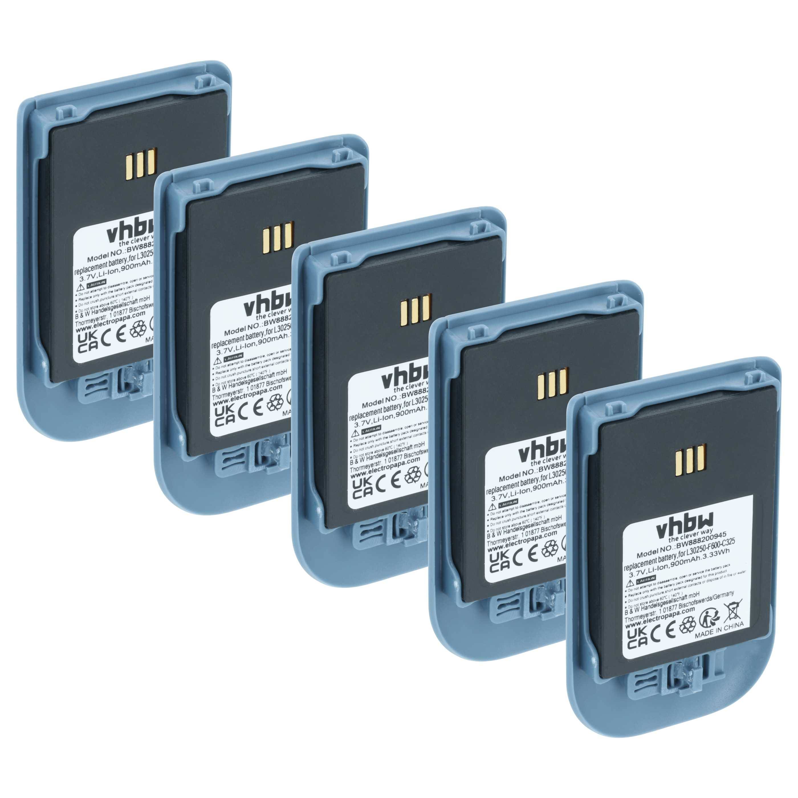 vhbw 5x Akku Ersatz für Siemens S30122-X8008-X38, L30250-F600-C325 für schnurlos Festnetz Telefon (900 mAh, 3,7 V, Li-Ion) Blau Grau