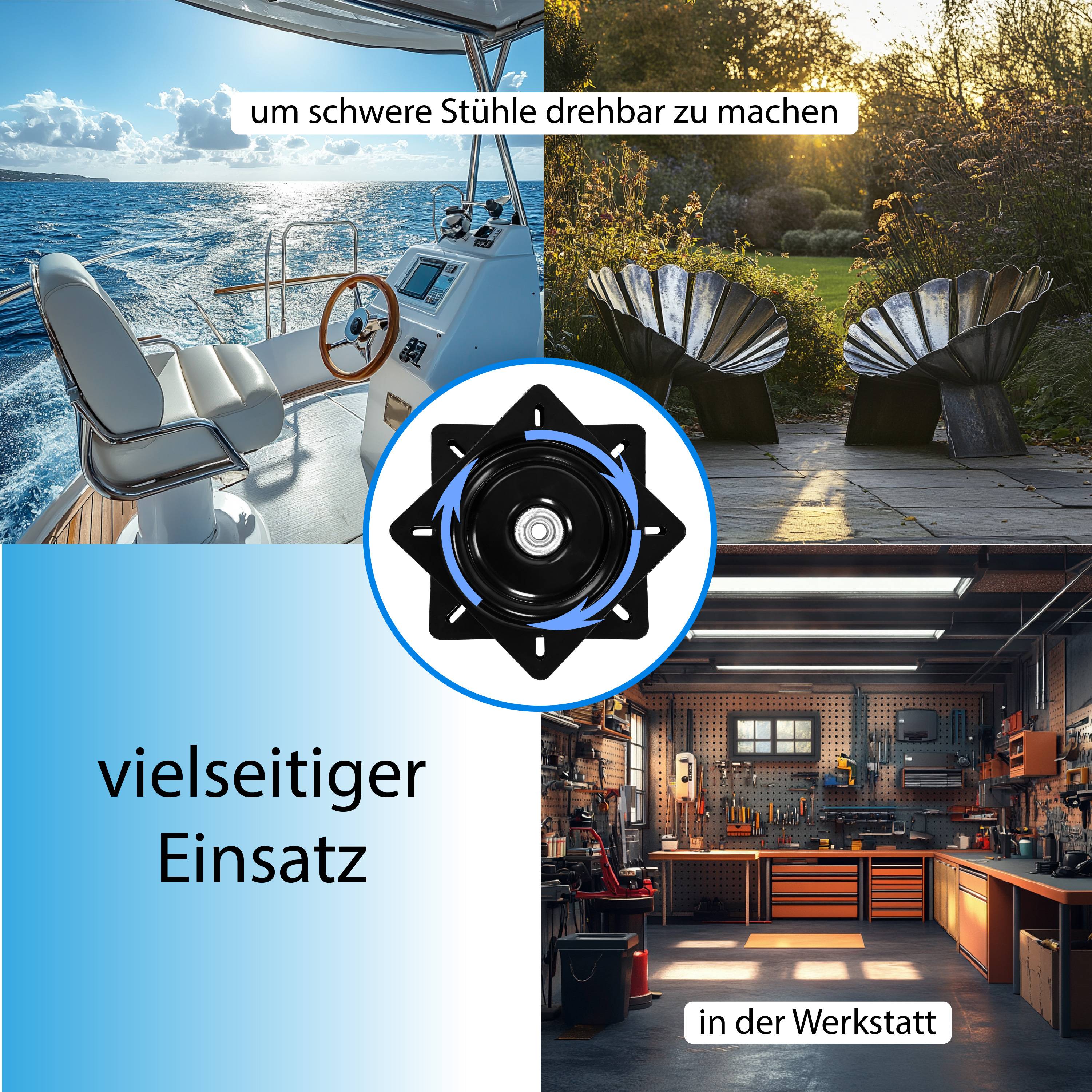 Drehteller Drehplatte für Bootssitz Boot Sitz Konsole Wohnmobil Auto LKW Caravan 195x195mm