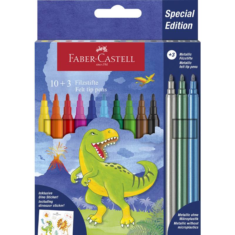 FABER-CASTELL Fasermaler Dino, 10+3 Kartonetui