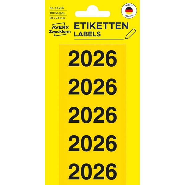 Etikett 60x24mm Jahreszahlen 2026 gelb 100 Stück