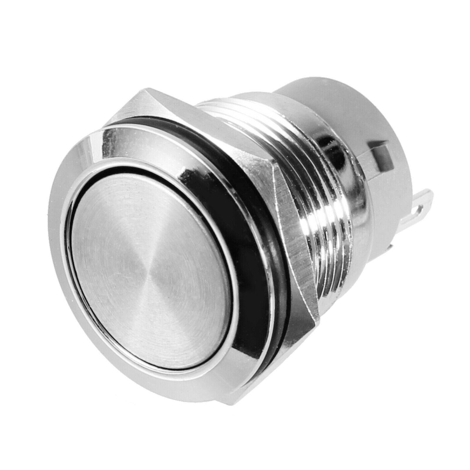 Drucktaster Druckschalter Klingeltaster Schließer IP67 Silber Kontakte Edelstahl Schalter Ø19mm