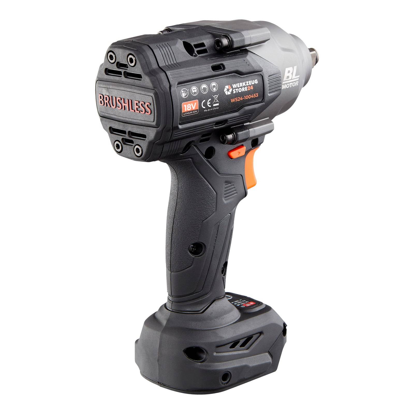 Eine kabellose Bohrmaschine mit der Aufschrift ‚BÜRSTENLOS', ausgestattet mit einem ergonomischen Griff, einstellbaren Einstellungen und einem 18V-Akku für den Haus- oder professionellen Gebrauch.