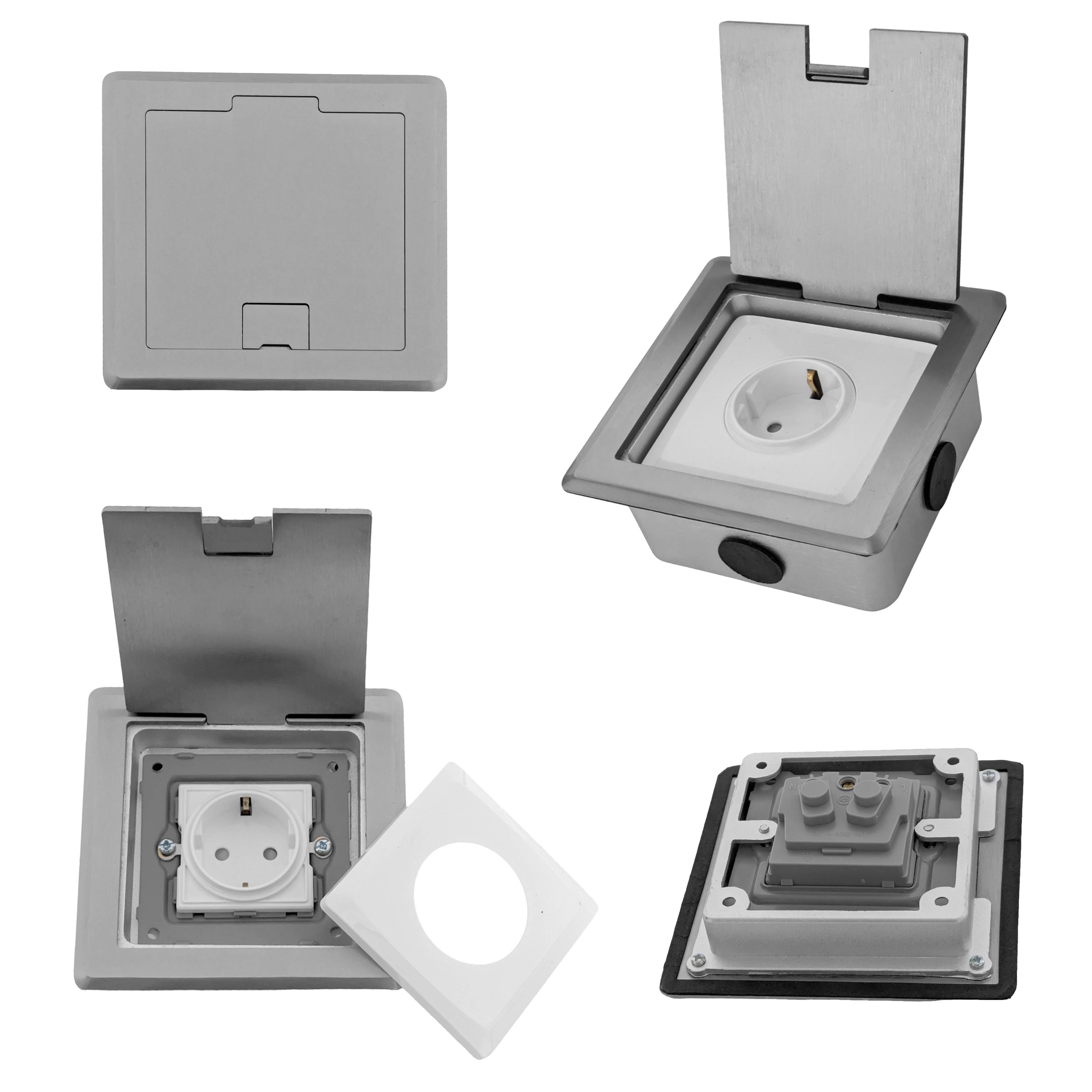 Edelstahl Einbausteckdose Tischsteckdose Bodensteckdose Fußboden Steckdose 1-Fach