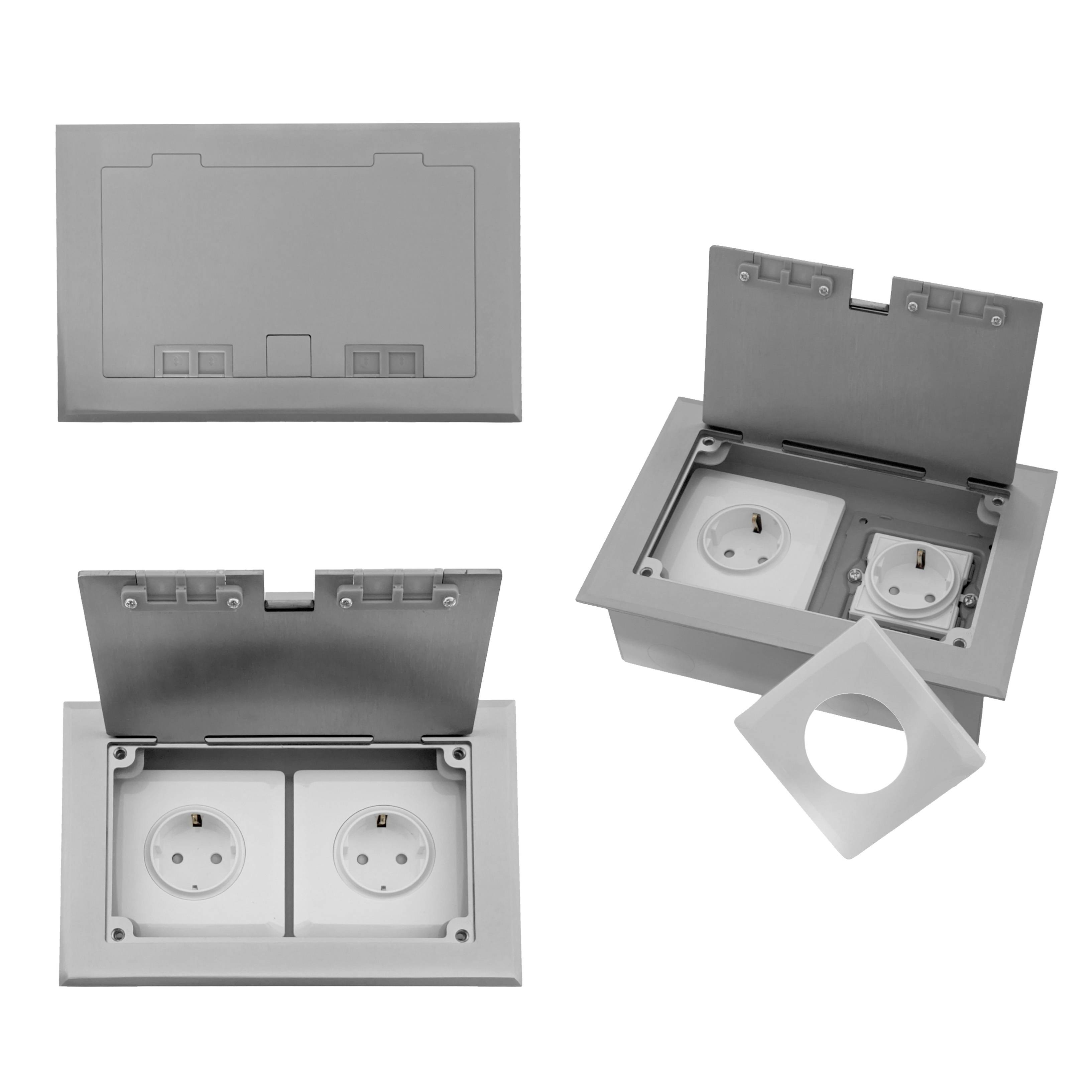 Edelstahl Einbausteckdose Tischsteckdose Bodensteckdose Fußboden Steckdose 2-Fach