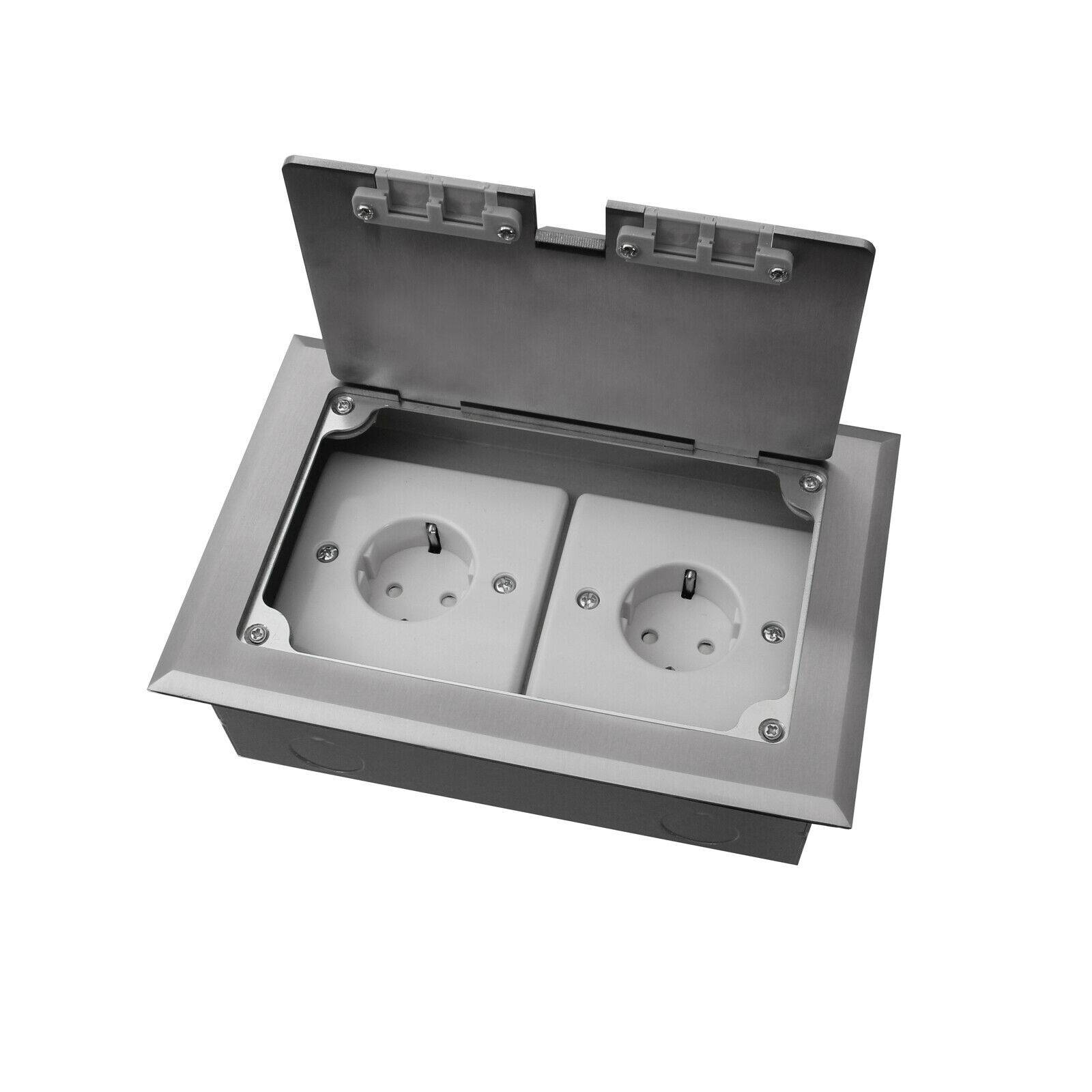 Edelstahl Einbausteckdose Tischsteckdose Bodensteckdose Fußboden Steckdose 2-Fach