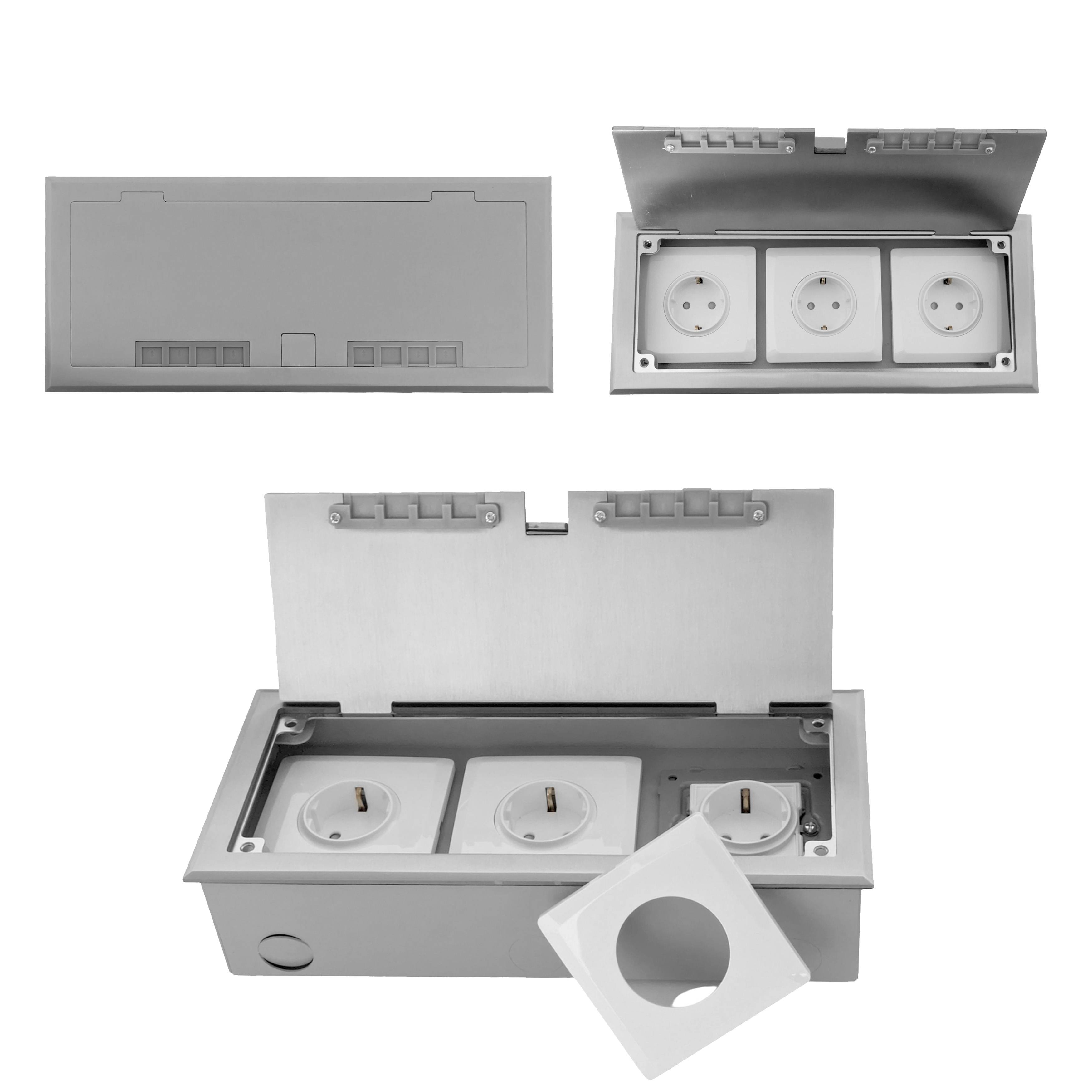 Edelstahl Einbausteckdose Tischsteckdose Bodensteckdose Fußboden Steckdose 3-Fach