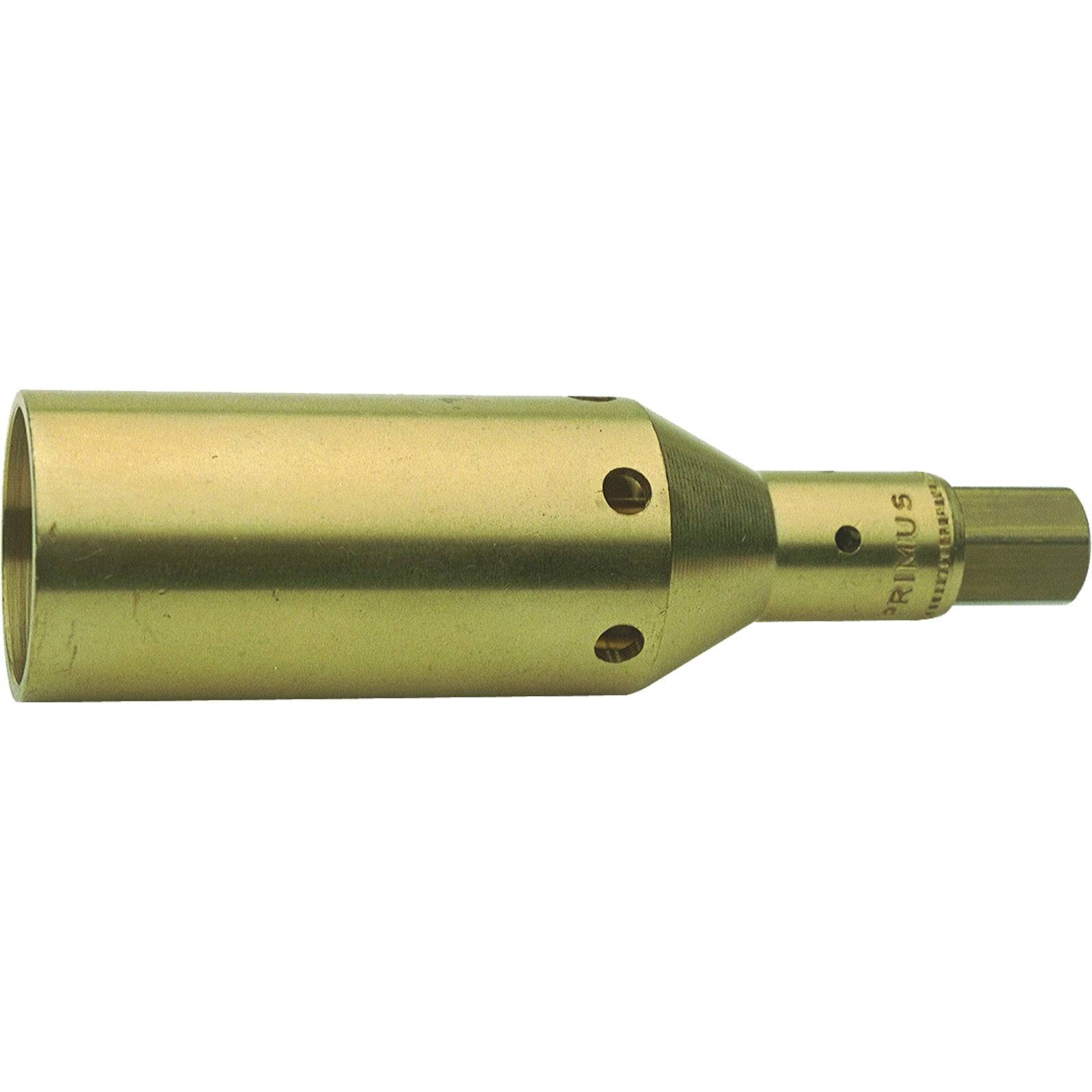 Eine Messingbrenner-Düse mit einem zylindrischen Körper und mehreren Löchern für Flammenauslass. Die Düse ist konisch zulaufend und verfügt über Befestigungsmerkmale.