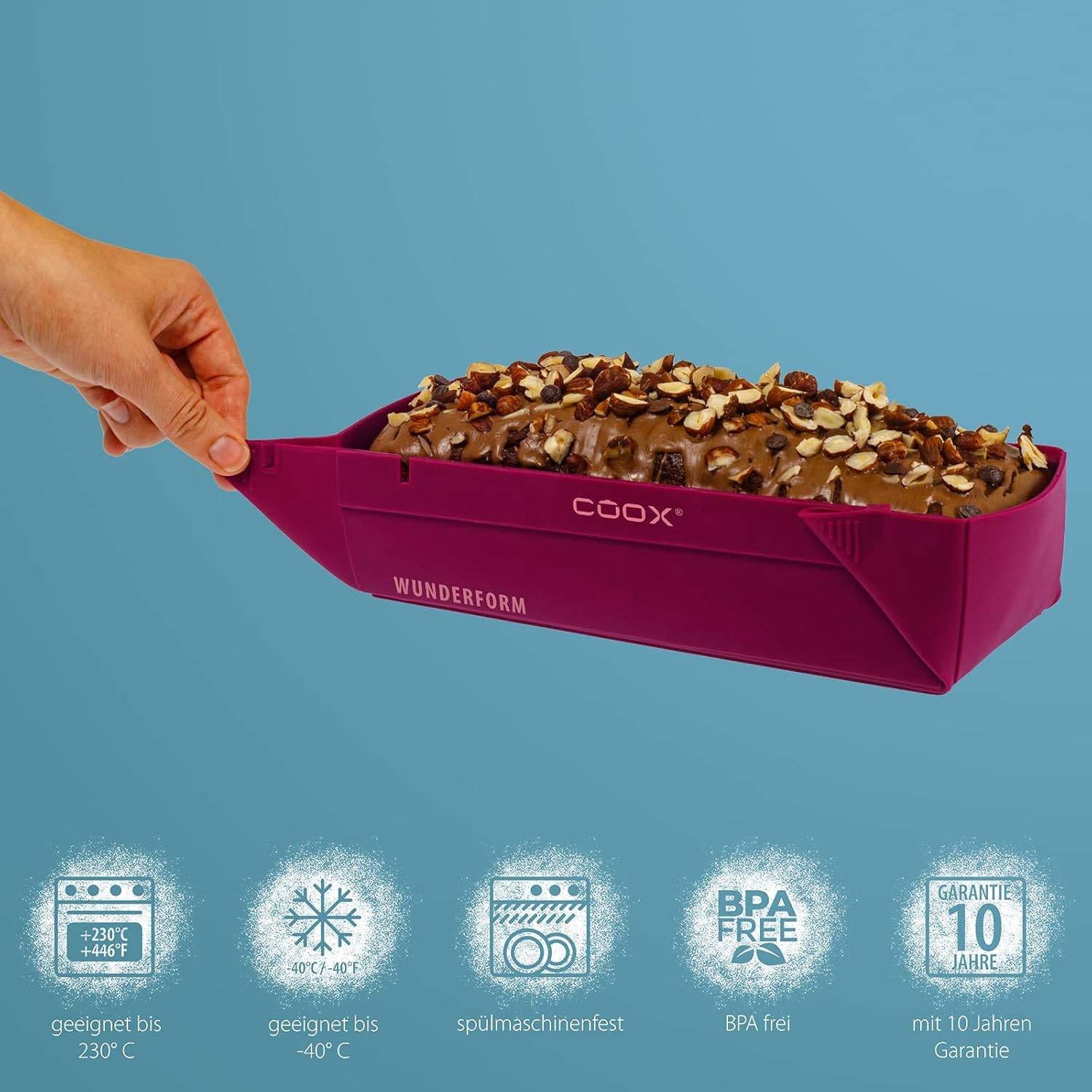 coox WUNDERFORM Basic M Dunkelrot faltbare Kastenform Bckform Silikon