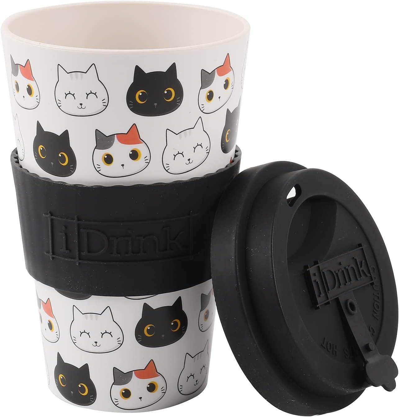 IDRINK®- RPET-Kaffeebecher mit Silikonverschluss 435 ml Becher Katzen