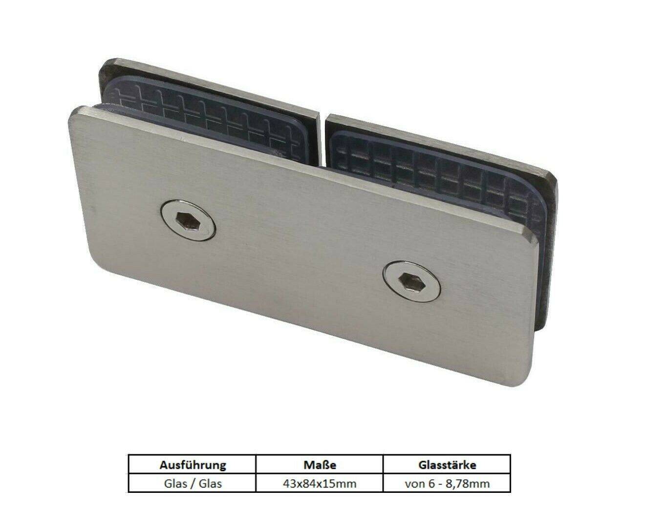 Edelstahl Glashalter 6mm 8mm 8,38mm 8,76mm Klemmhalter Glasklemme Glastüre Glas C