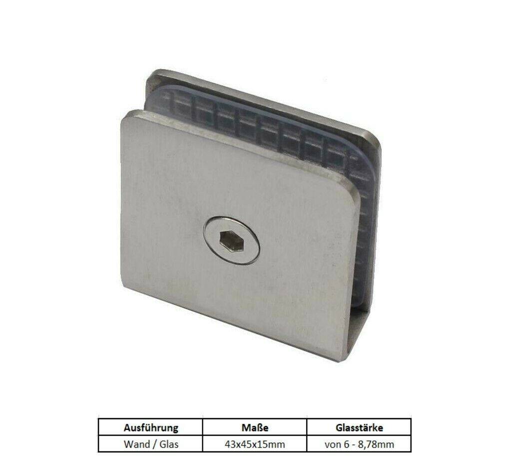 Edelstahl Glashalter 6mm 8mm 8,38mm 8,76mm Klemmhalter Glasklemme Glastüre Glas A