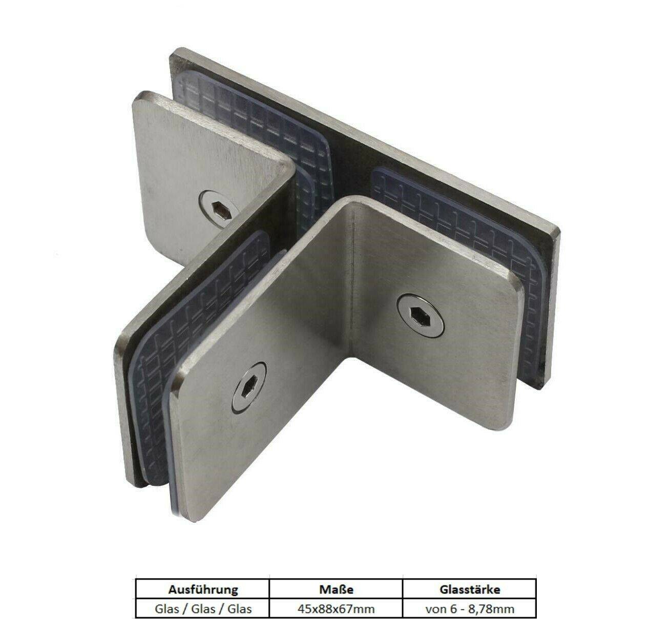 Edelstahl Glashalter 6mm 8mm 8,38mm 8,76mm Klemmhalter Glasklemme Glastüre Glas D