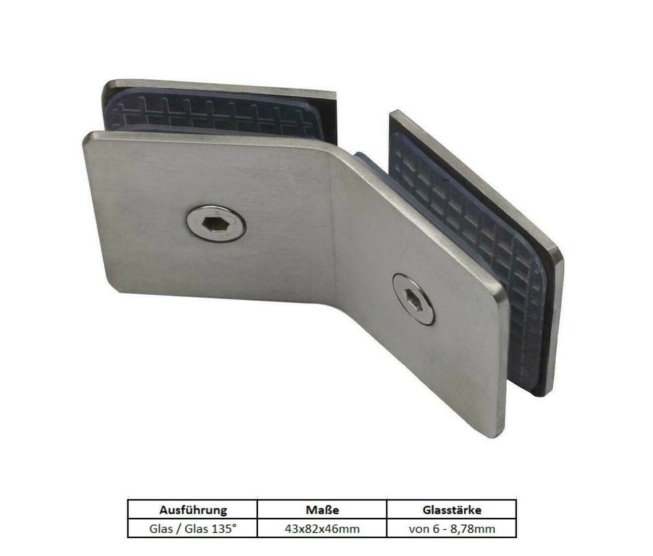 Edelstahl Glashalter 6mm 8mm 8,38mm 8,76mm Klemmhalter Glasklemme Glastüre Glas G