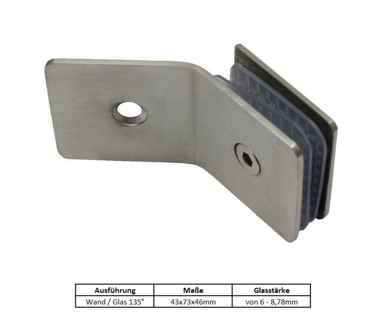 Edelstahl Glashalter 6mm 8mm 8,38mm 8,76mm Klemmhalter Glasklemme Glastüre Glas F