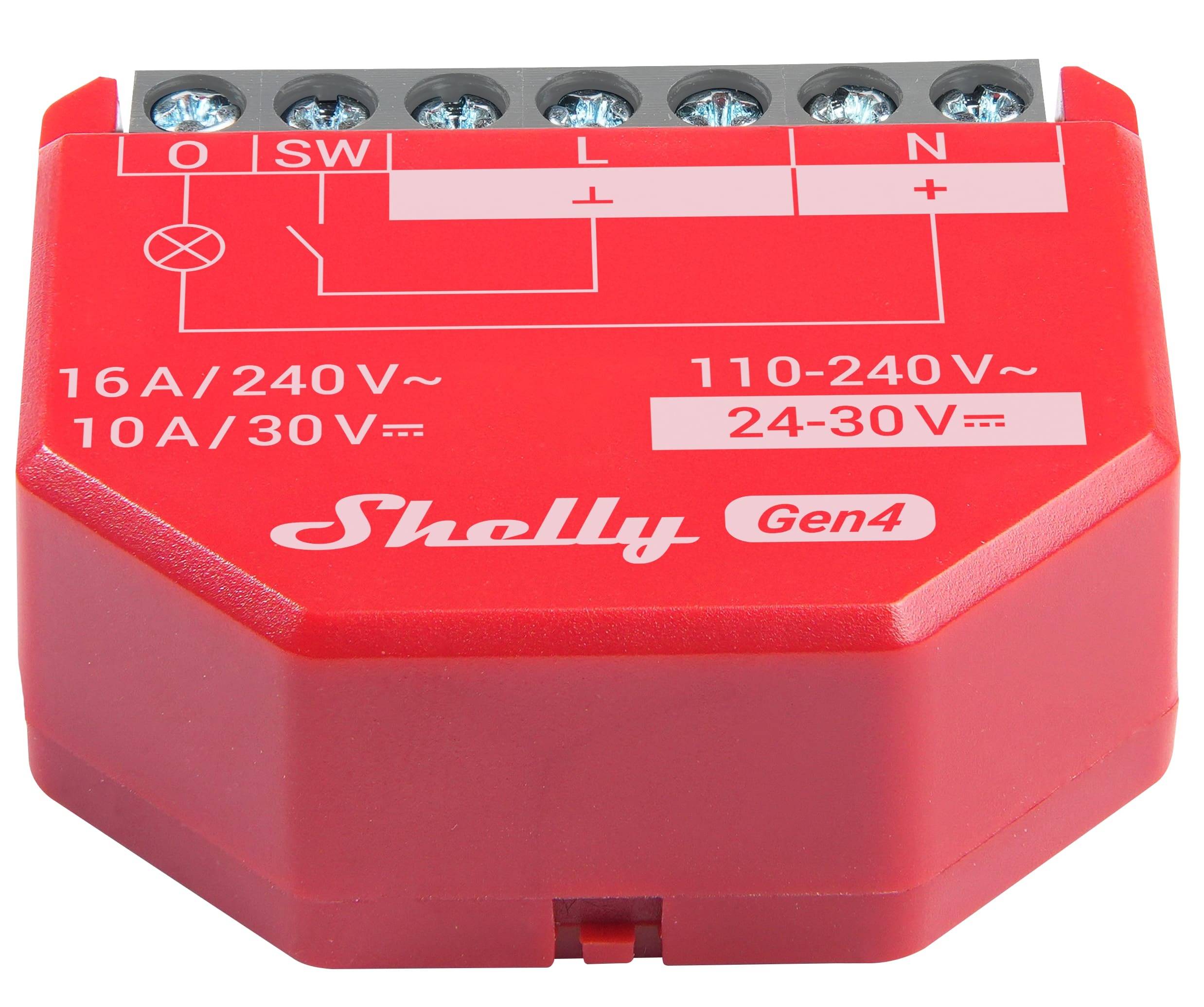 SHELLY Relais 1PM Gen4, 16 A, WLAN, Bluetooth, rot